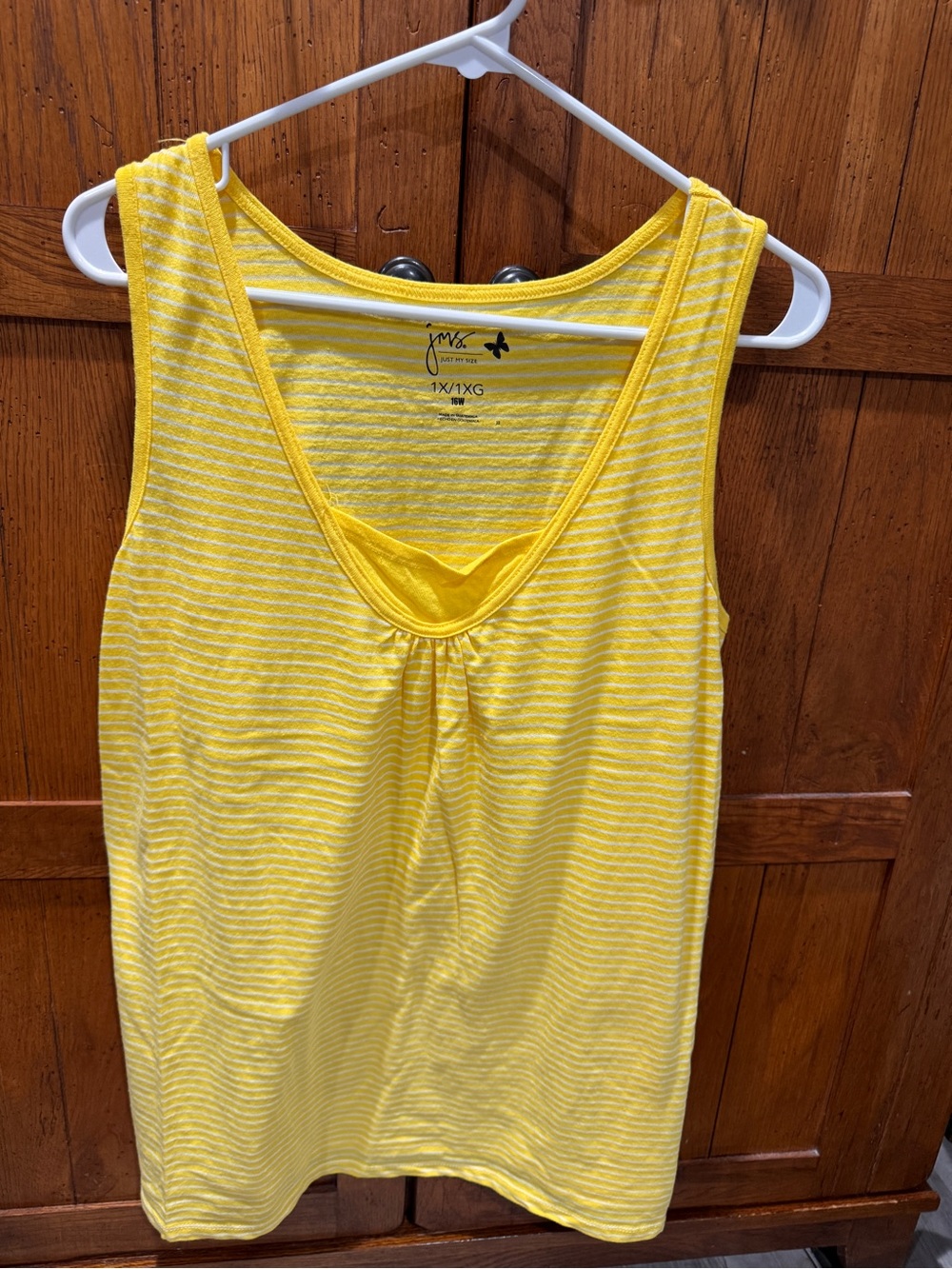 Just My Size Yellow Striped Scoop Neck Tank Top